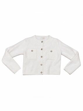 Dreamers by Debut Ivory Fuzzy Gold Button Cardigan Sweater M